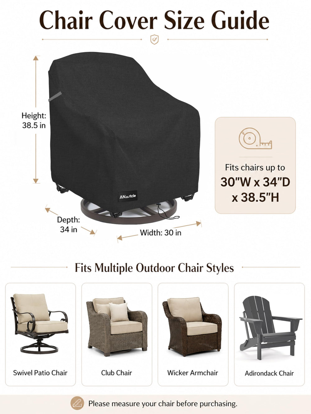 ANartcle swivel patio chair cover side view