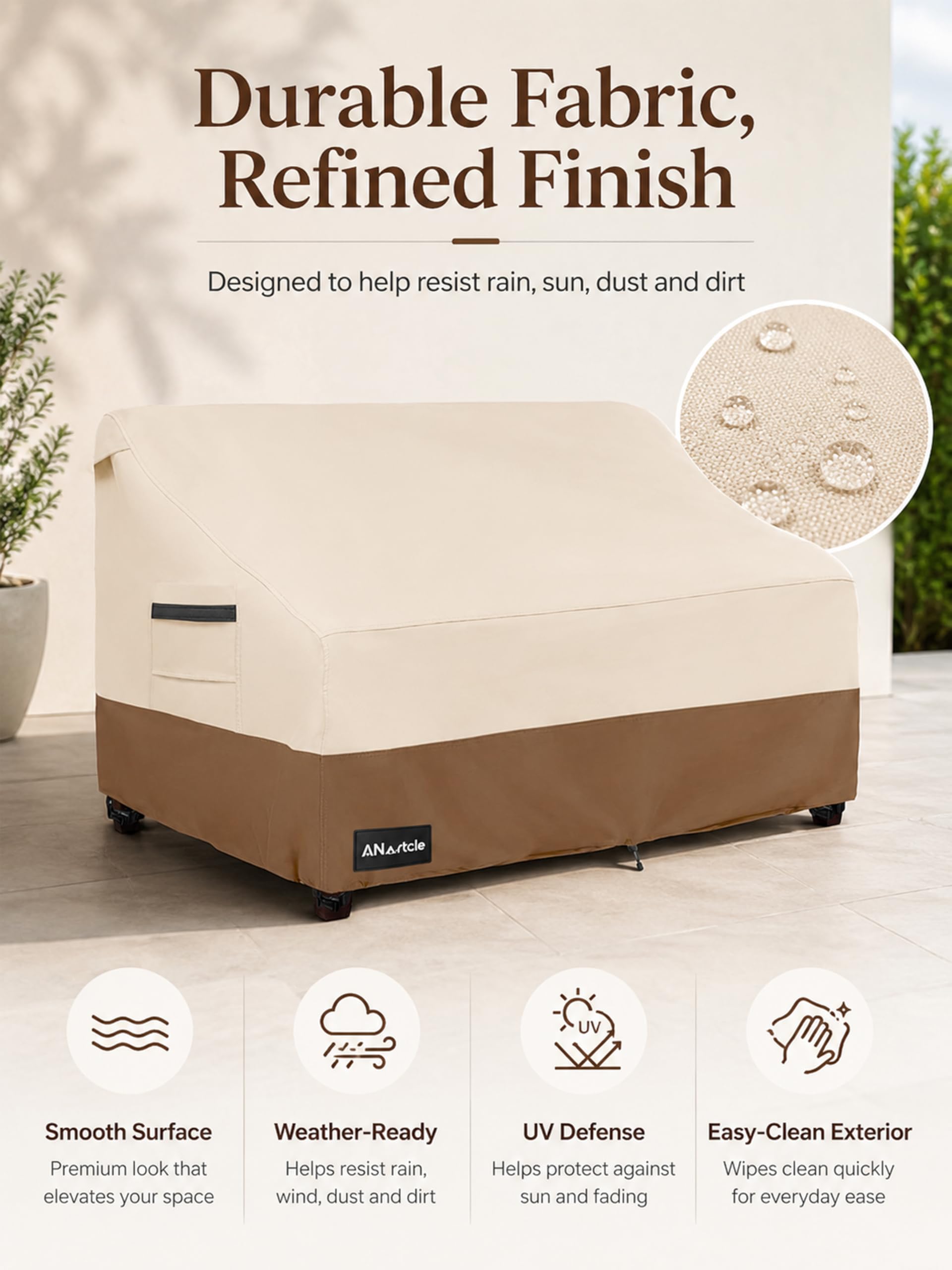 ANartcle waterproof loveseat cover showing dimensions