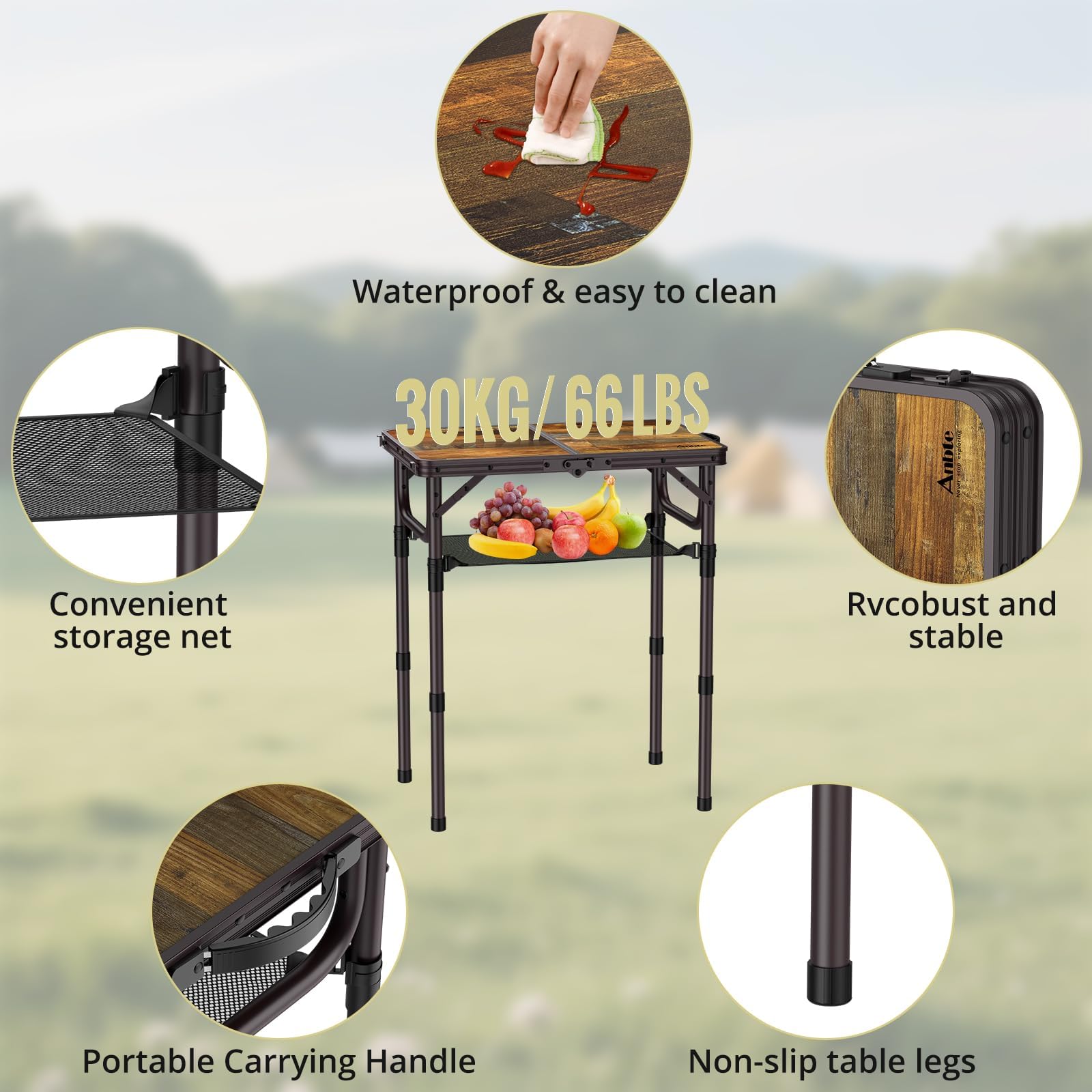 Anbte 2ft Folding Camping Table in use at a picnic