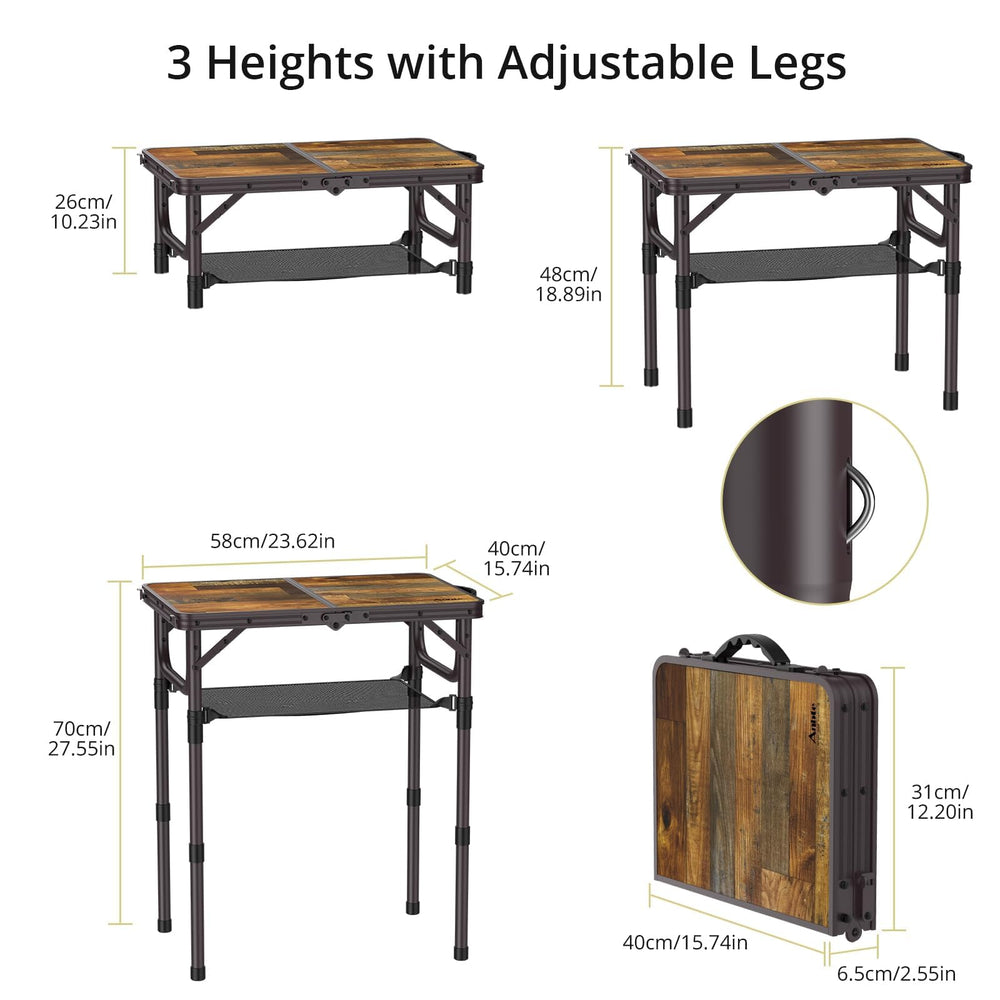 Anbte 2ft Folding Camping Table side view with legs extended