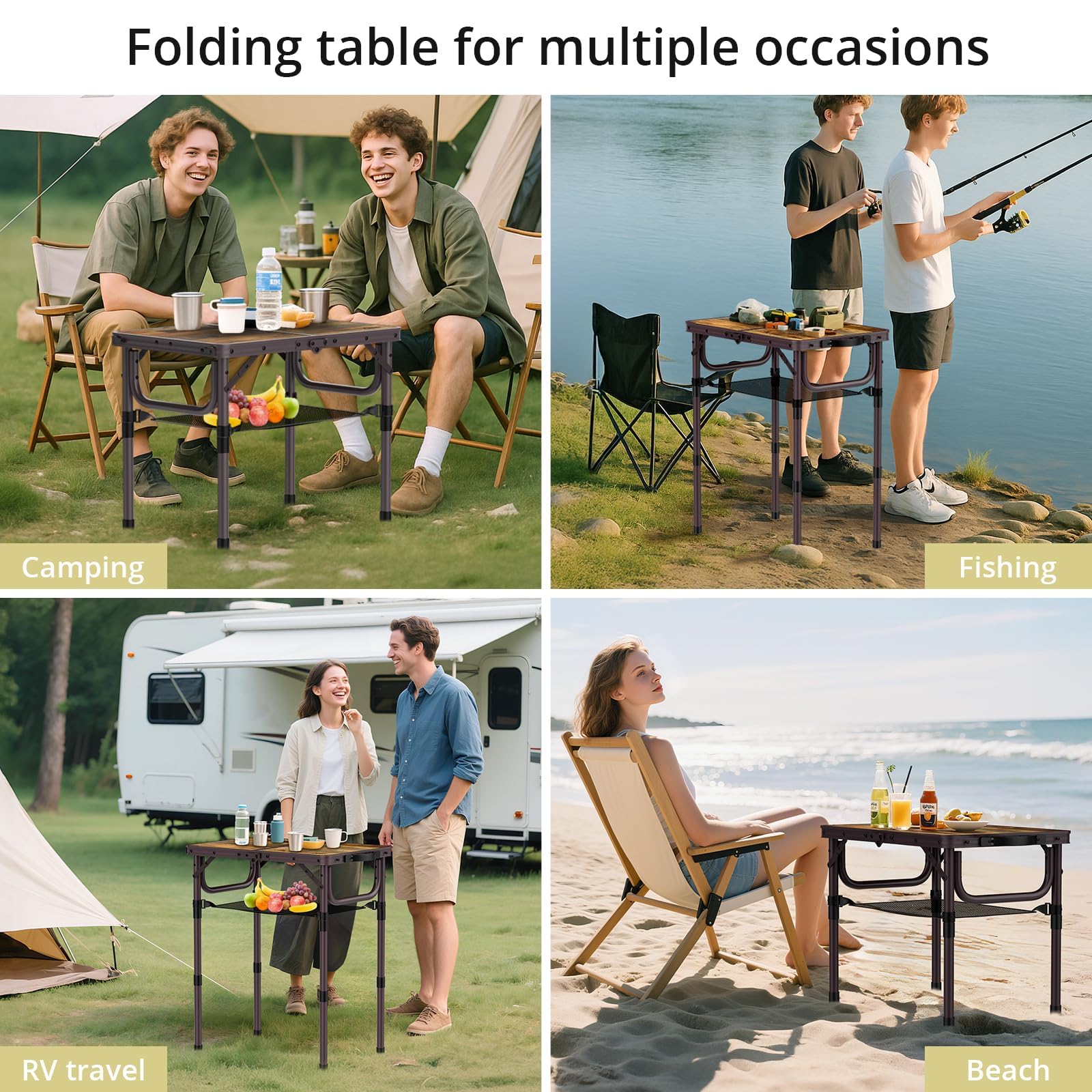 Anbte 2ft Folding Camping Table with food and drinks on it