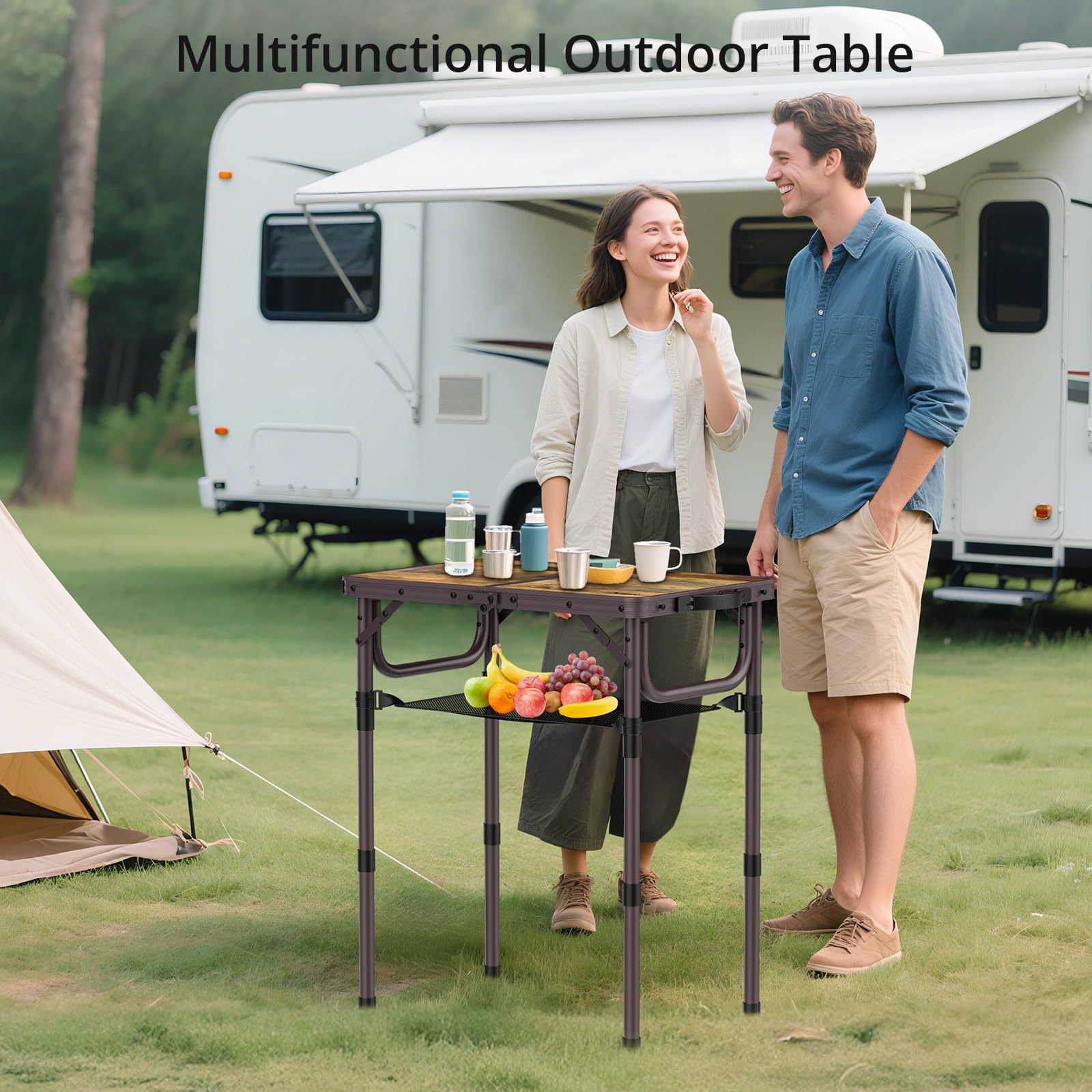 Anbte 2ft Folding Camping Table with storage net underneath