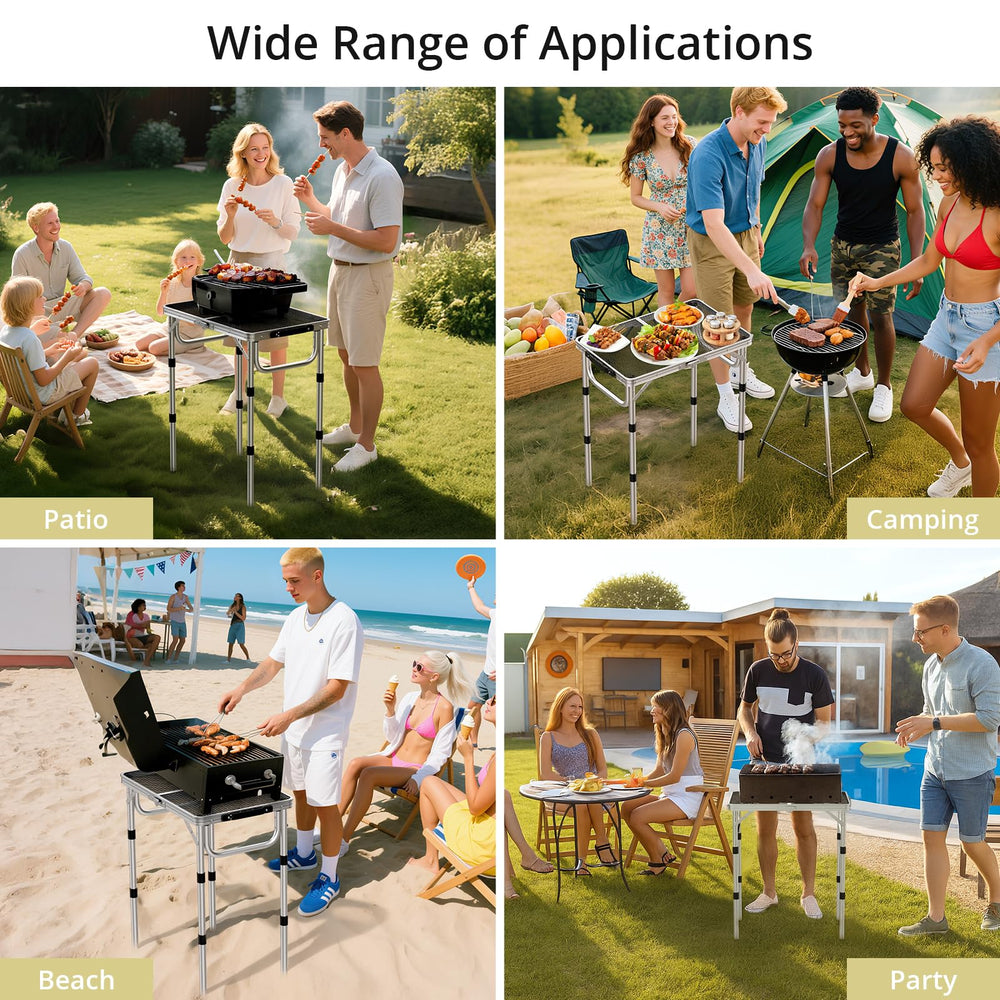 Anbte Folding Grill Table dimensions and specifications displayed
