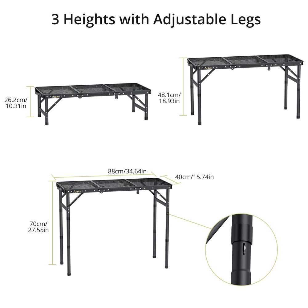 Anbte Folding Grill Table setup with grill and food