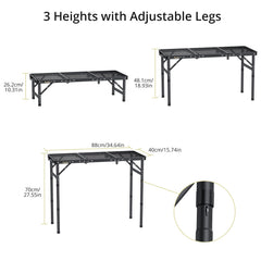 Anbte Folding Grill Table setup with grill and food