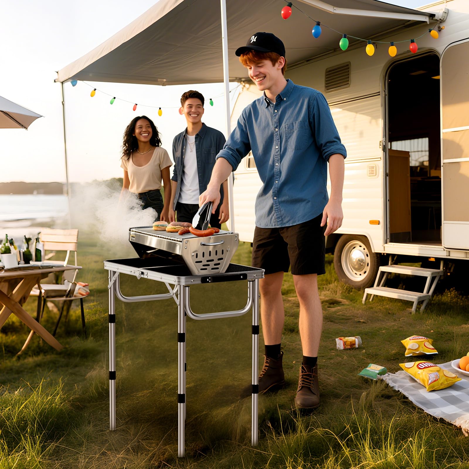 Anbte Folding Grill Table with carrying handle