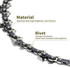 ANCKNE 14 Inch Chainsaw Chain beside a chainsaw for size reference