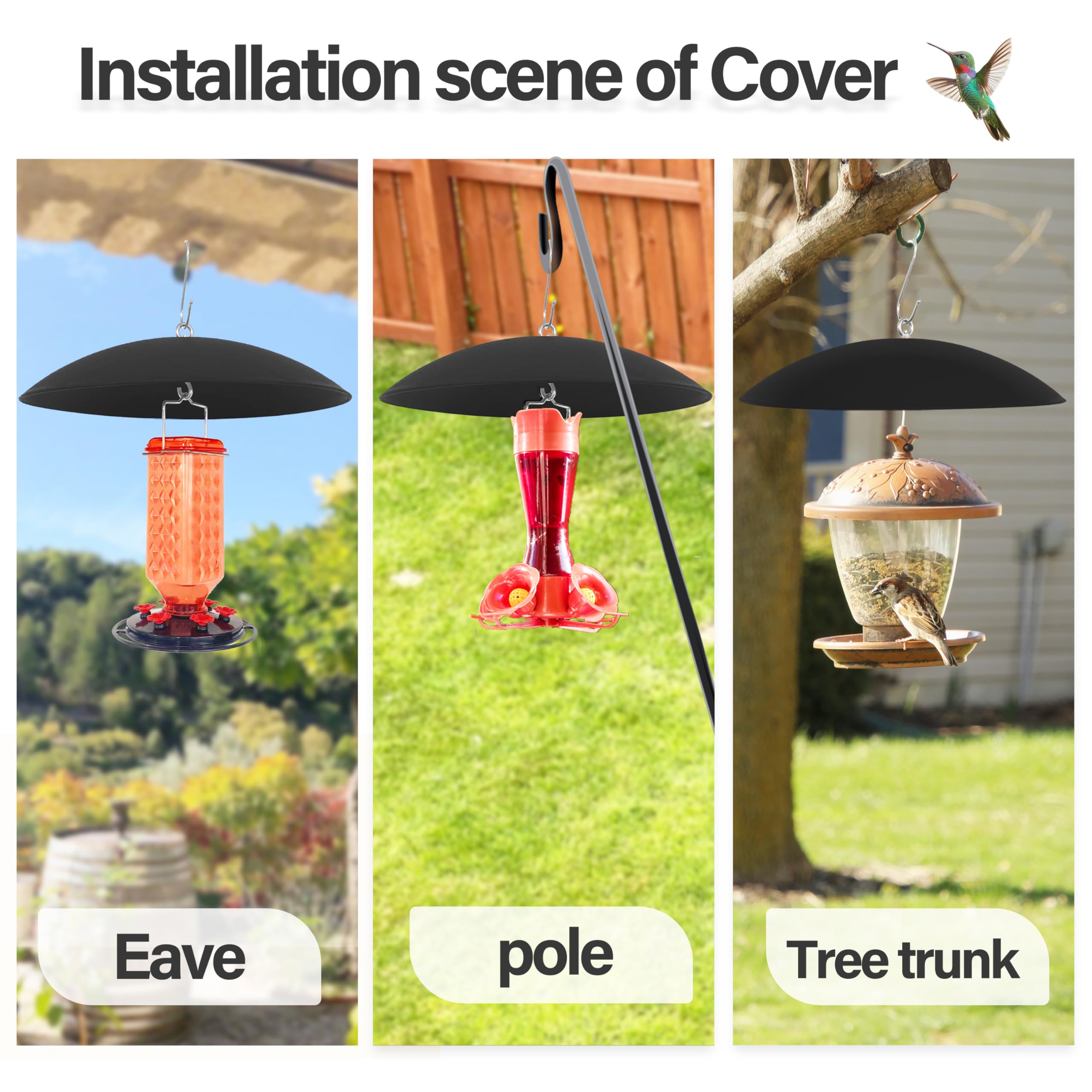 andergi Bird Feeder Rain Guard black dome cover side view