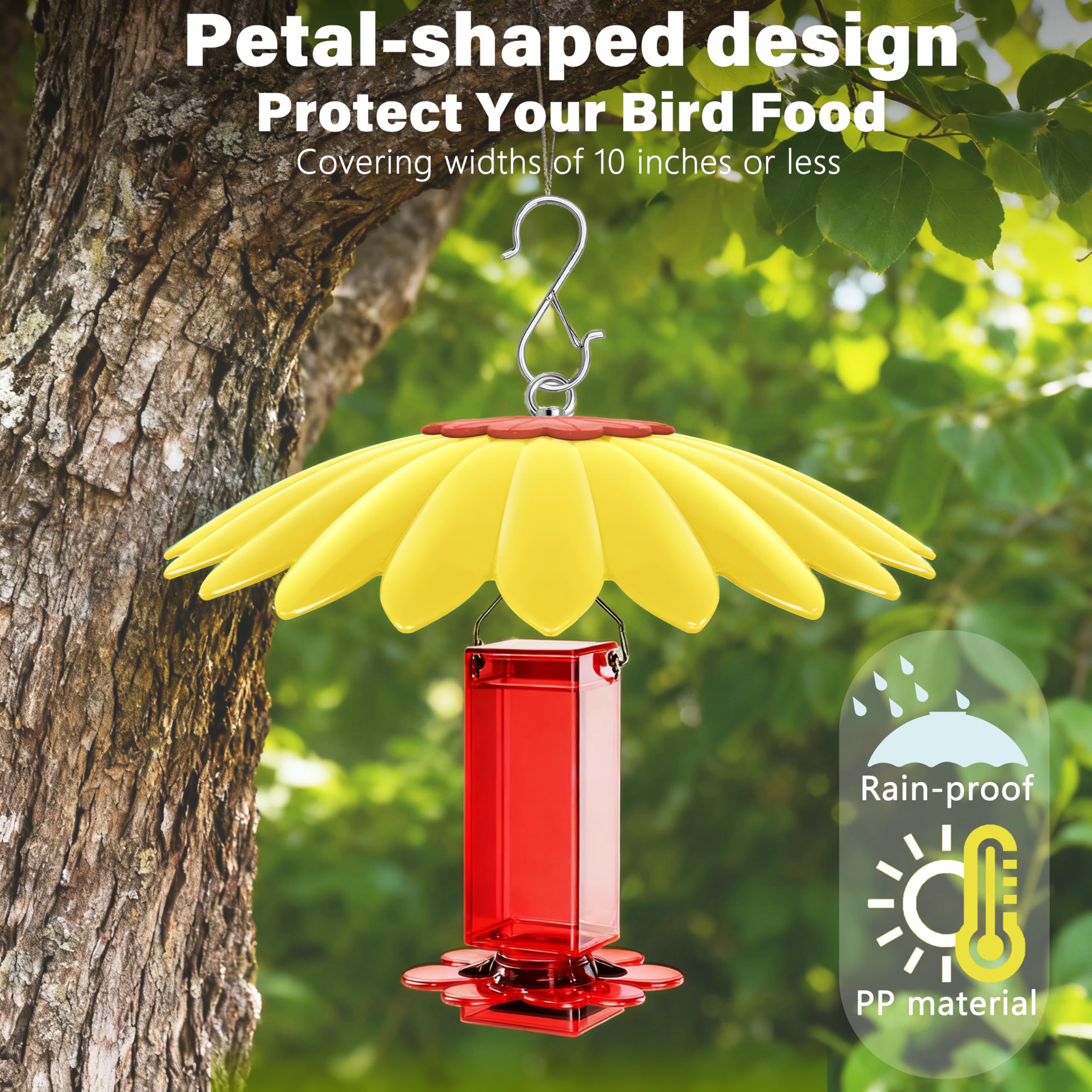 andergi bird feeder rain guard showing petal design and dimensions