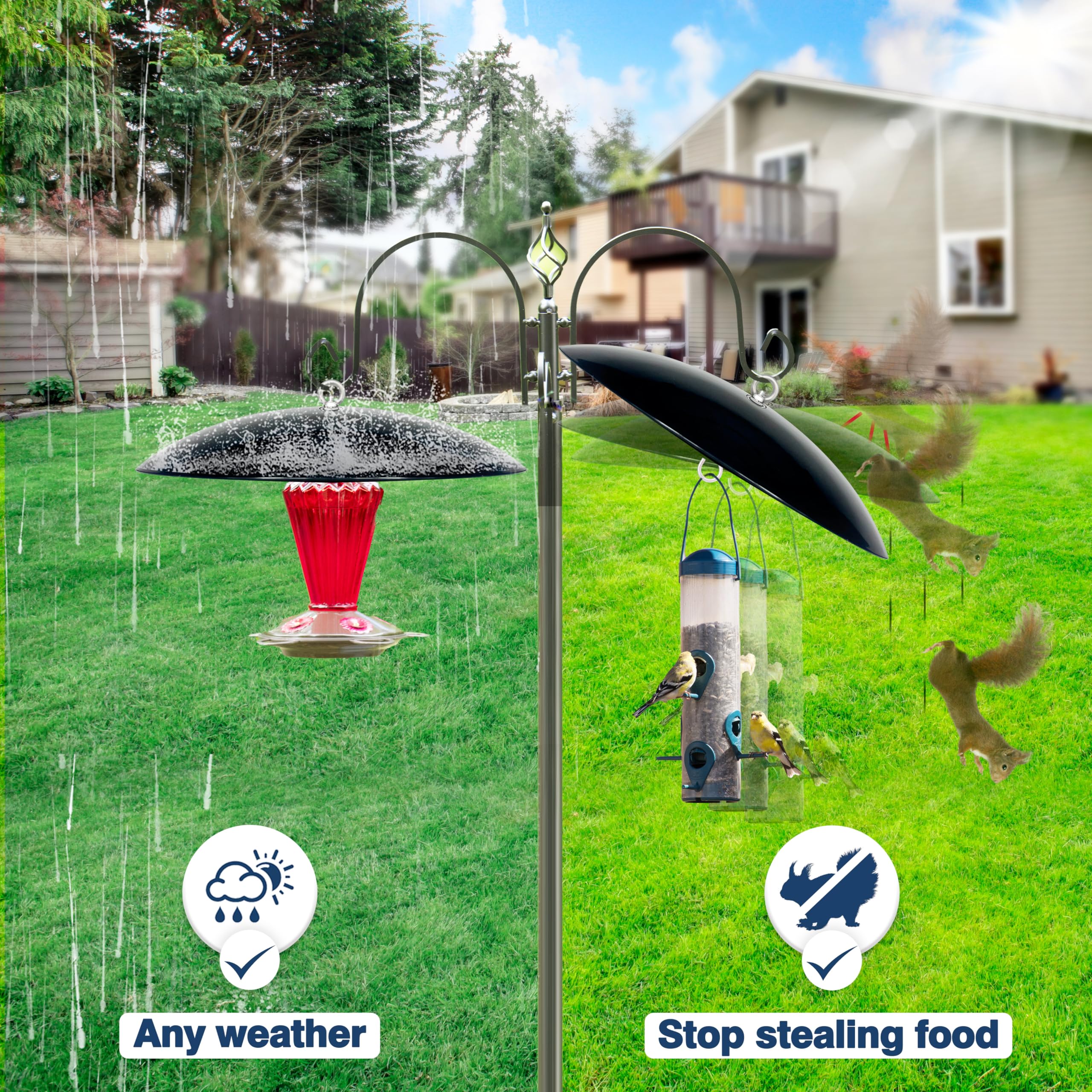andergi Bird Feeder Rain Guard tray, hook, and cover components