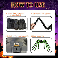 Anditoy 6.6ft Giant Halloween Spider with green LED lights
