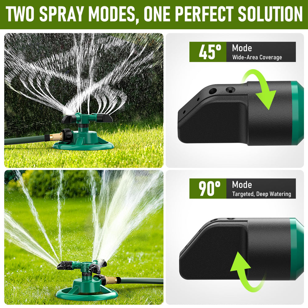 ANDVANA Lawn Sprinkler showing adjustable spray range