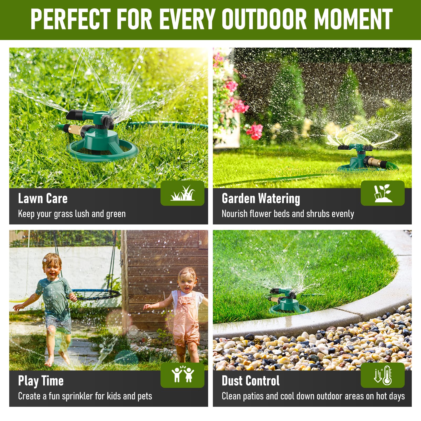 ANDVANA lawn sprinkler with adjustable spray range
