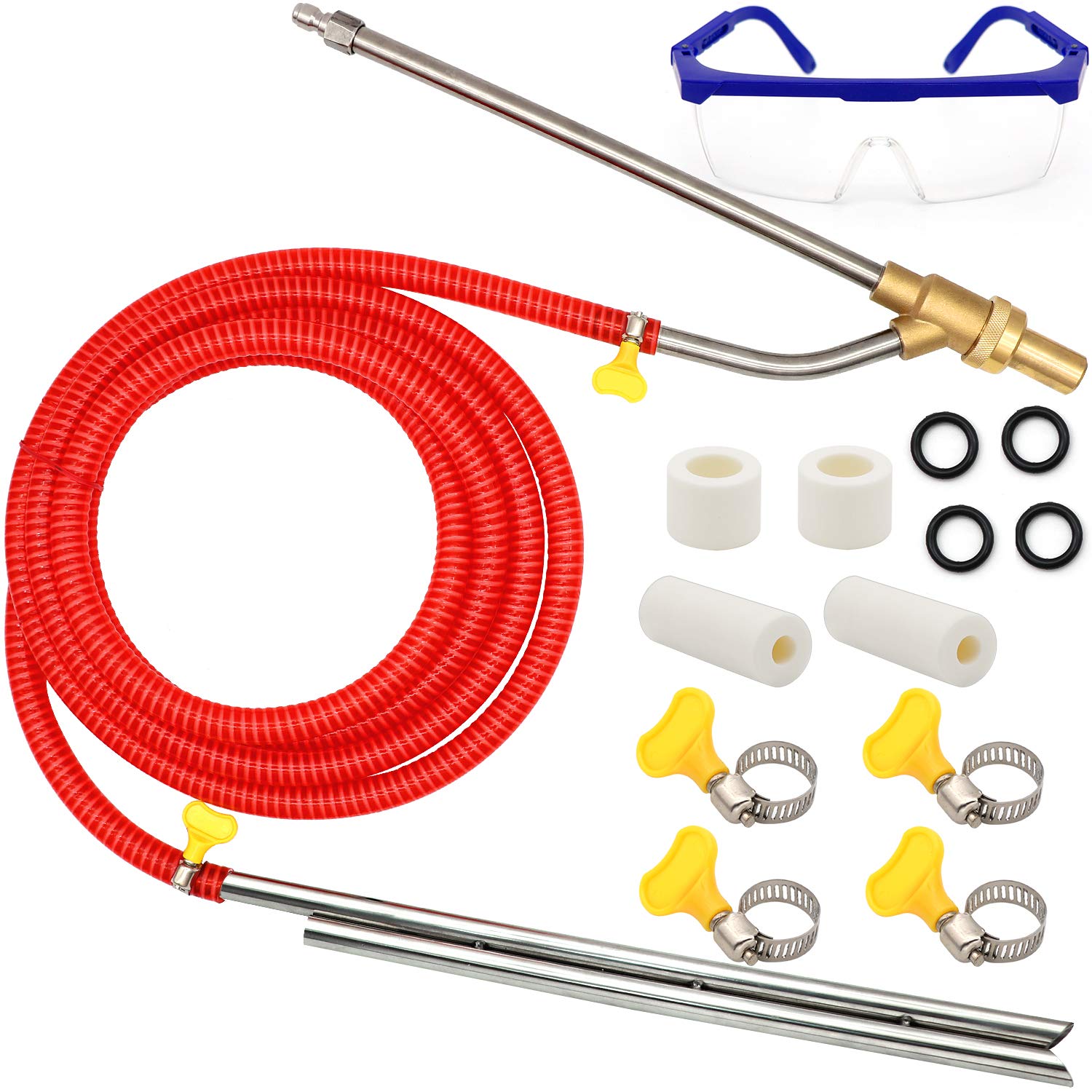 Angela&Alex Pressure Washer Sandblasting Kit components including hose, wands, and nozzles