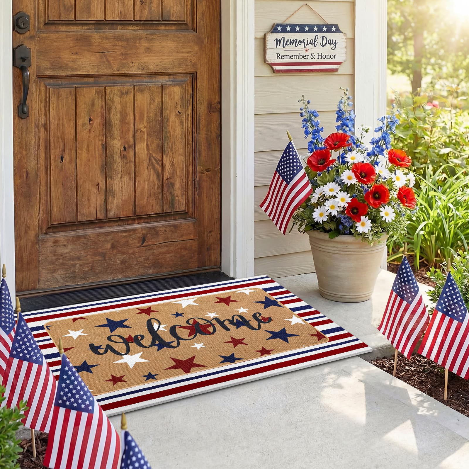 Angled view of the doormat set accentuating the layered effect