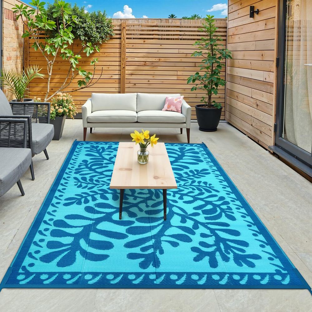 Anidaroel Outdoor Area Rug 6' x 9' Blue Waterweed front view
