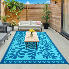 Anidaroel Outdoor Area Rug 6' x 9' Blue Waterweed front view
