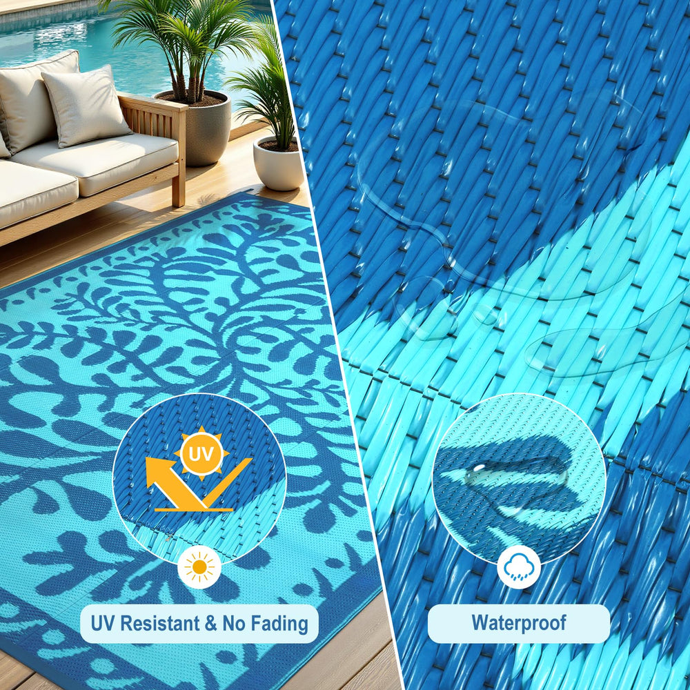 Anidaroel Outdoor Area Rug 6' x 9' Blue Waterweed with stakes