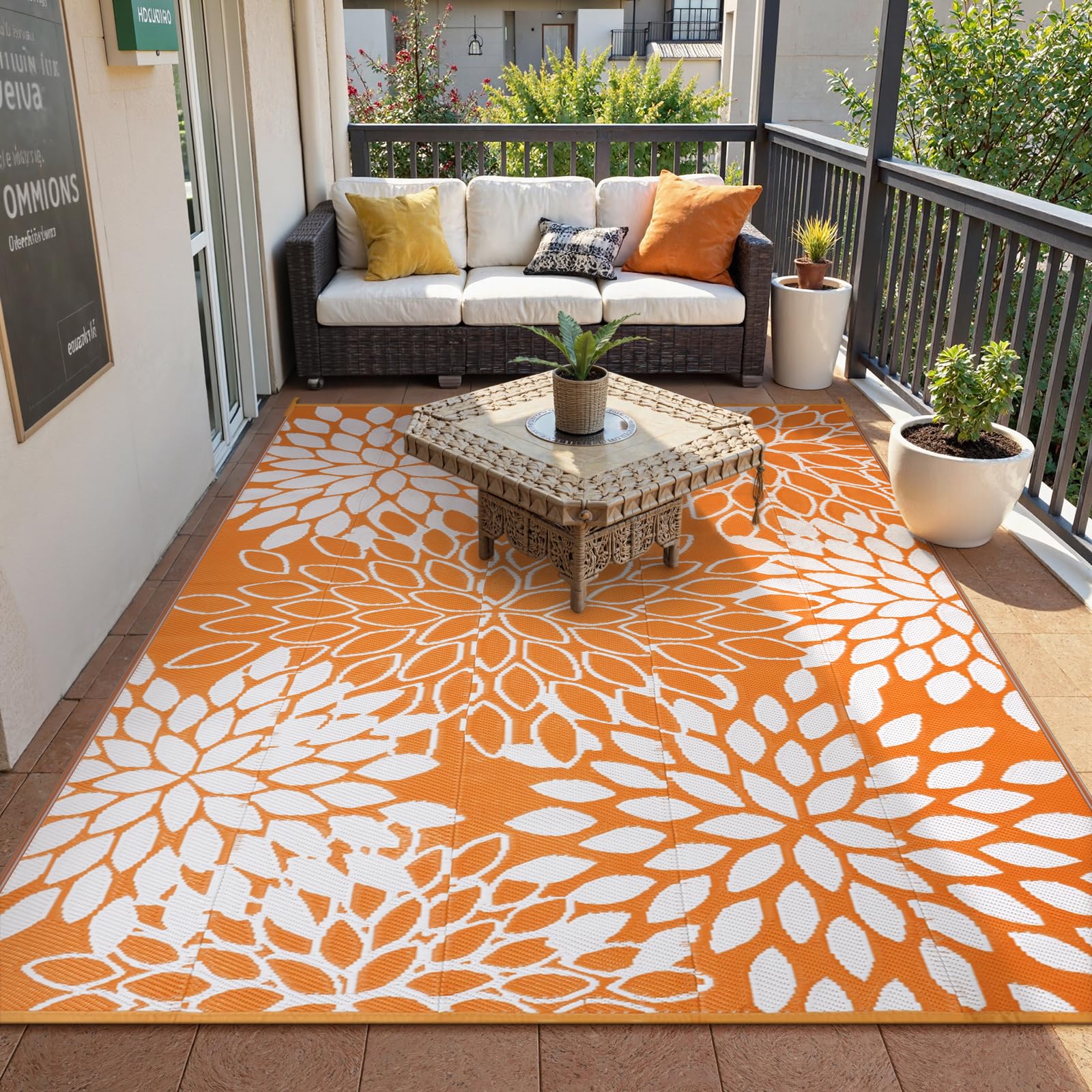 Anidaroel outdoor rug 6x9ft in a garden setting