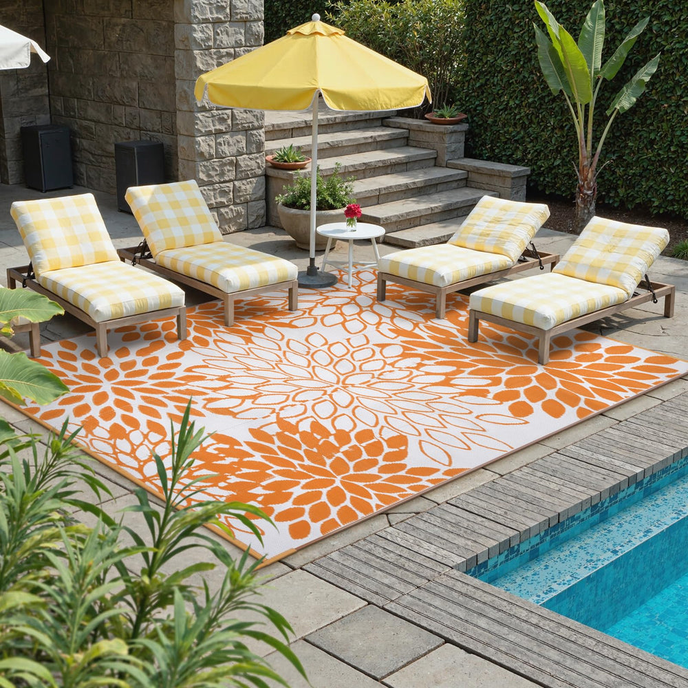 Anidaroel outdoor rug 6x9ft on a patio with furniture