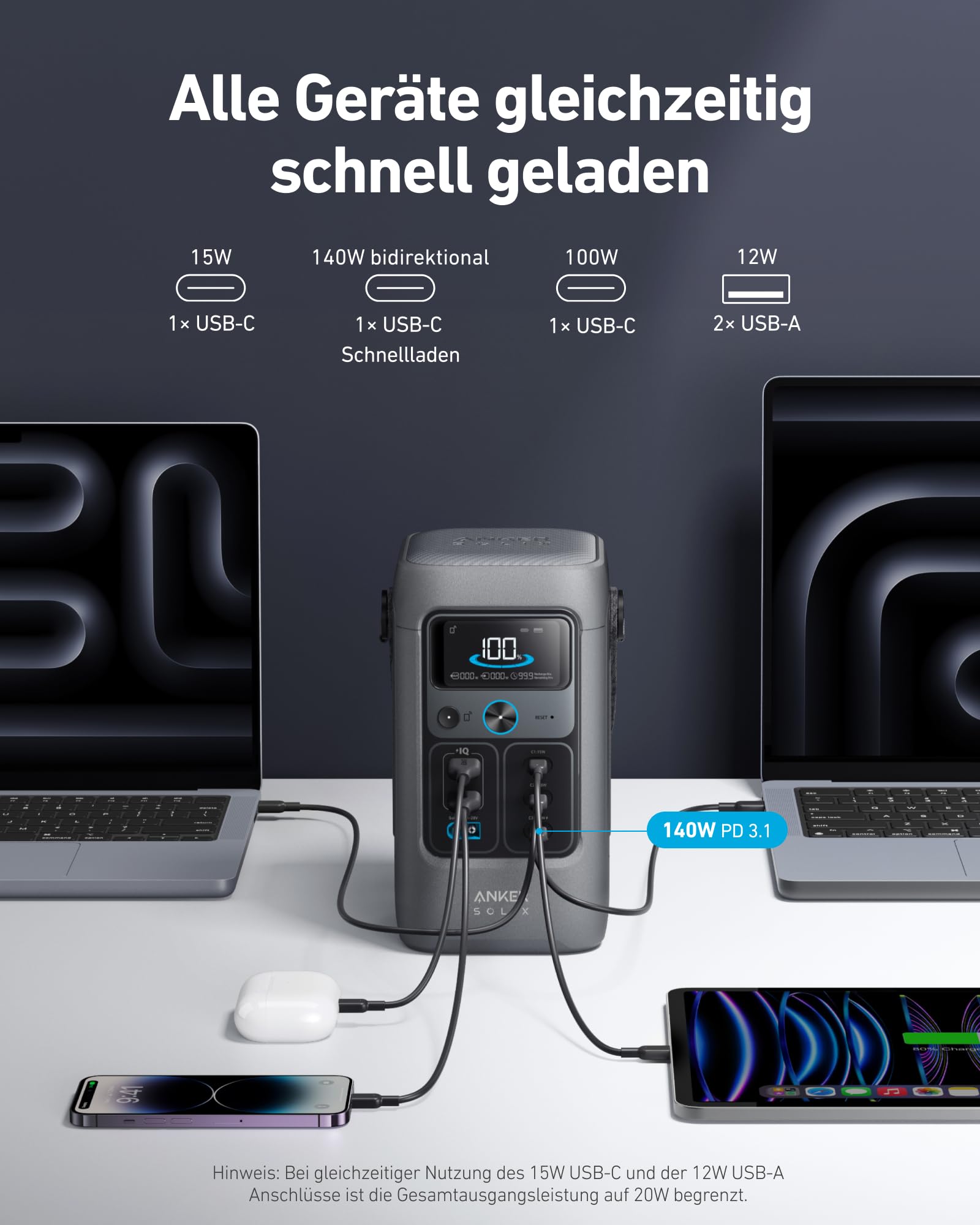 Anker SOLIX C200 showing USB-C charging ports