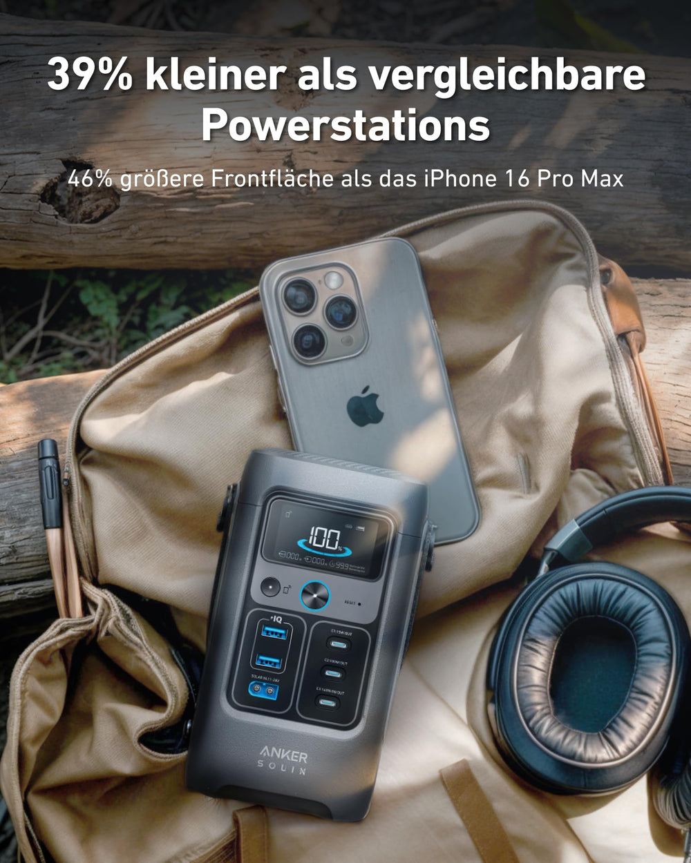 Anker SOLIX C200 with safety manual and charging cable