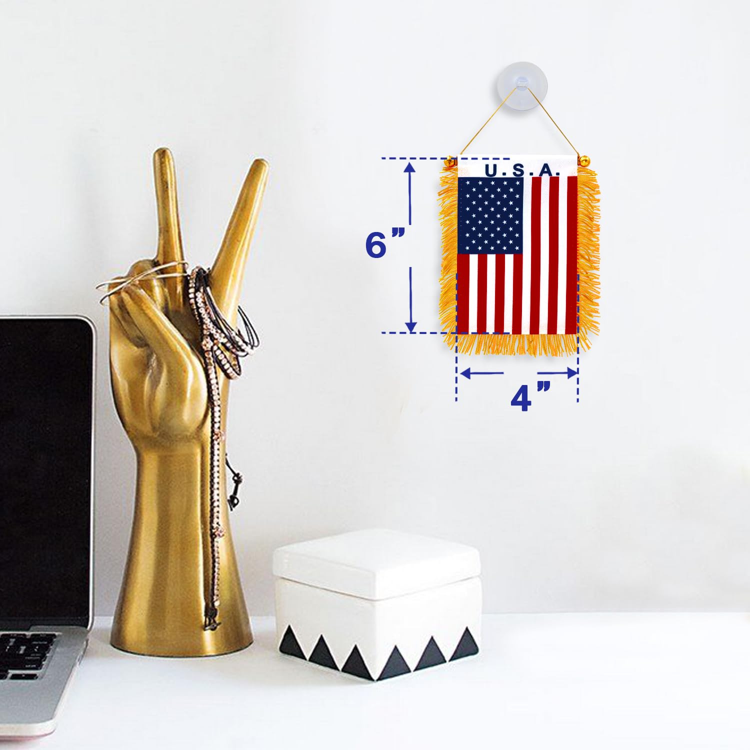Anley 4 X 6 Inch American Fringy Flag with suction cup mount