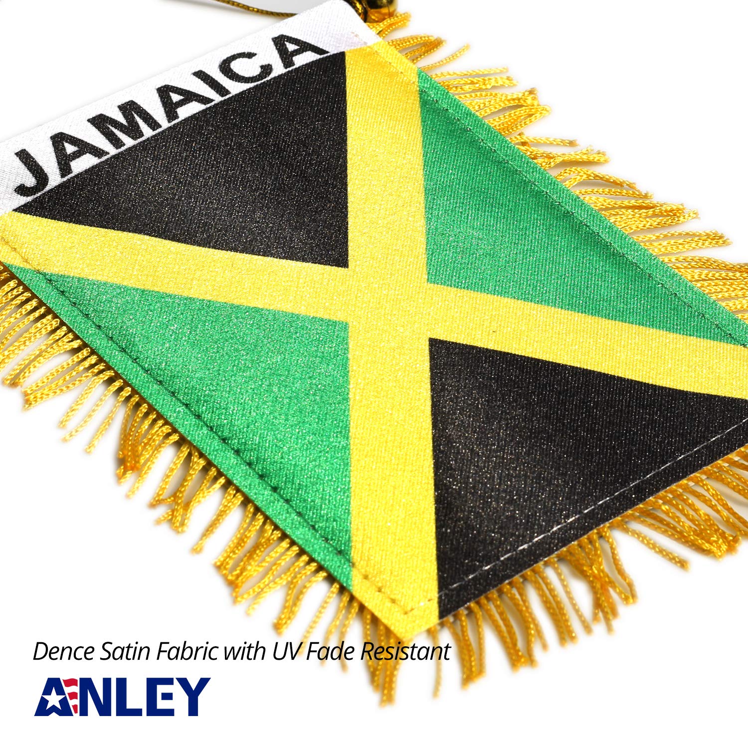 Anley Jamaica Fringy Flag hanging in a home window