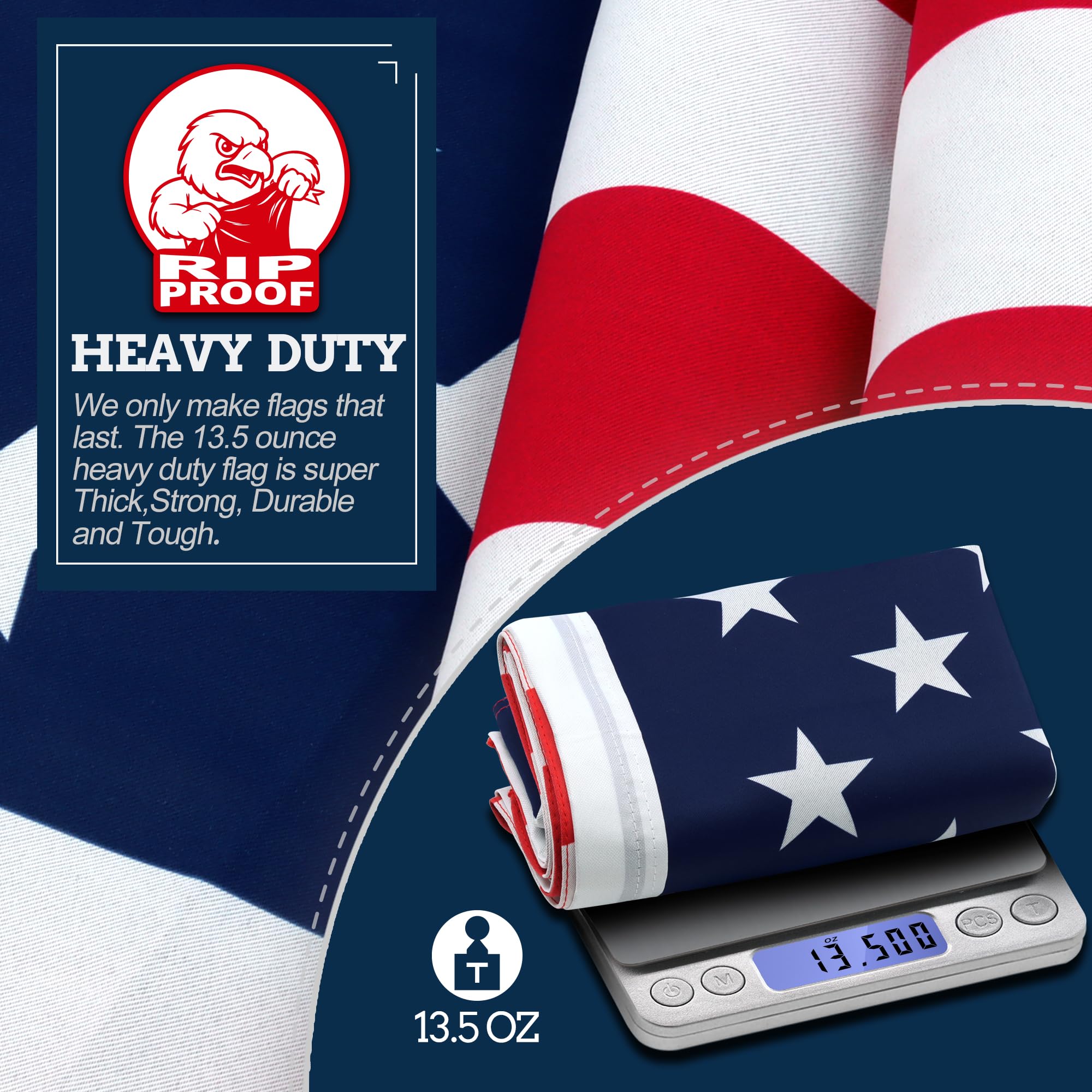 Anley Rip-Proof USA Flag flying in the wind outdoors