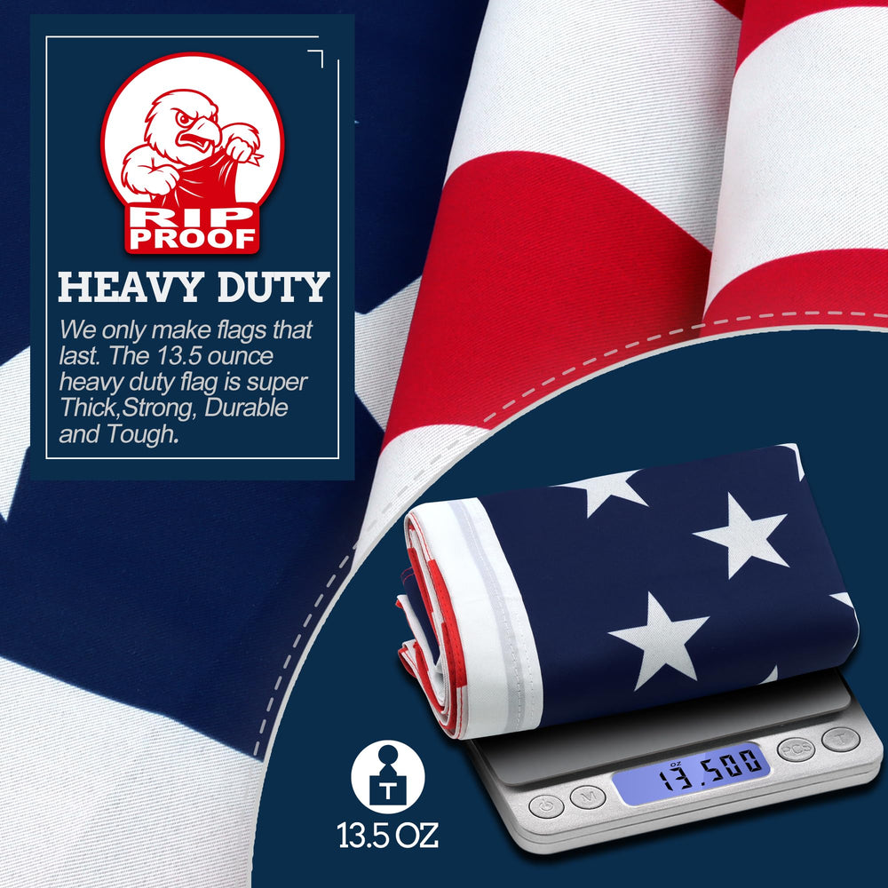 Anley Rip-Proof USA Flag flying in the wind outdoors