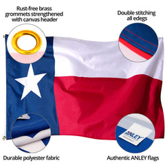 Anley Texas State Flag showing brass grommets detail