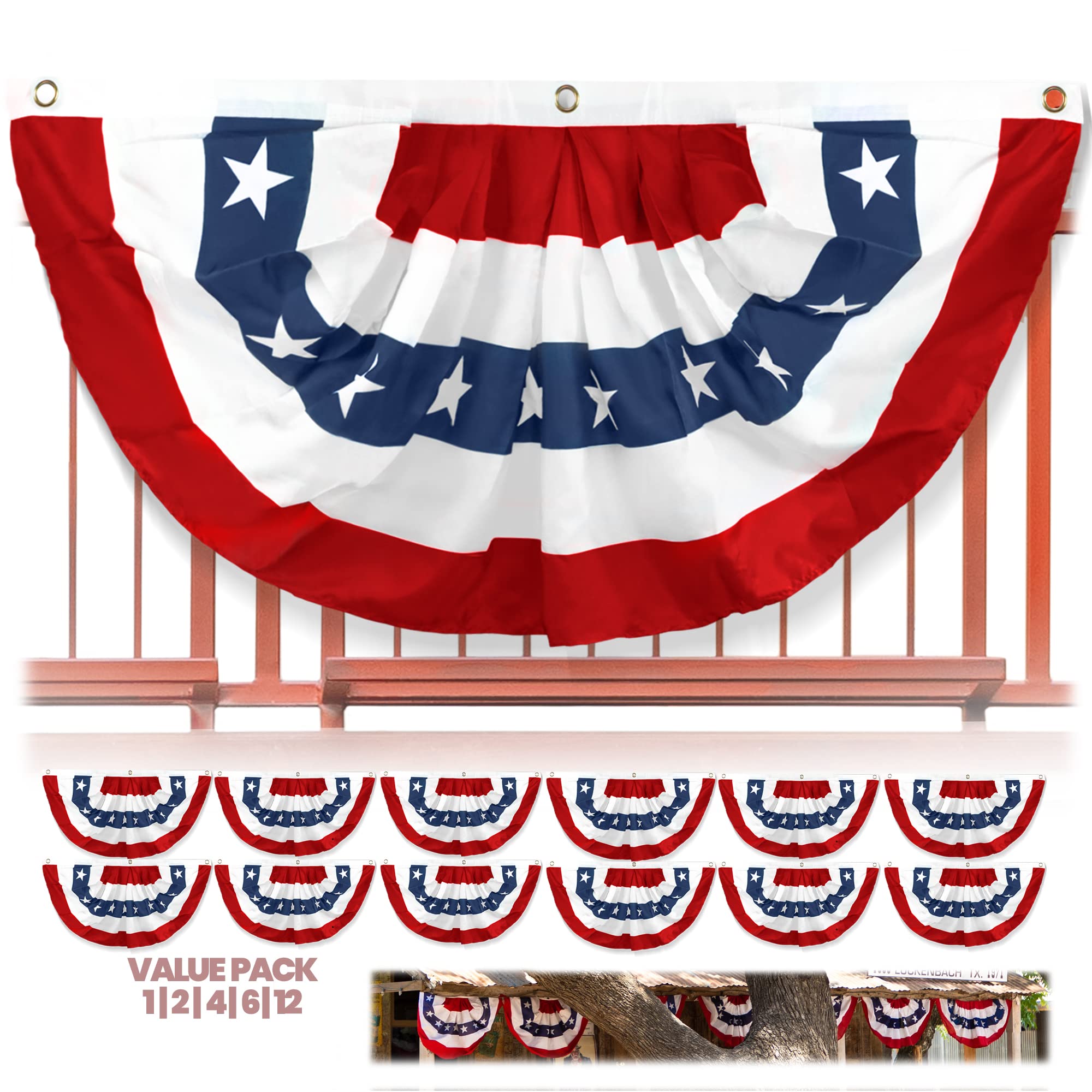 Anley US National Pleated Fan Flag 3x6 ft vibrant colours front view
