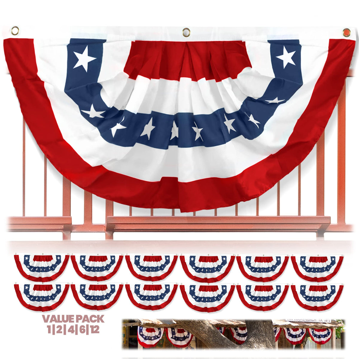 Anley US National Pleated Fan Flag 3x6 ft vibrant colours front view