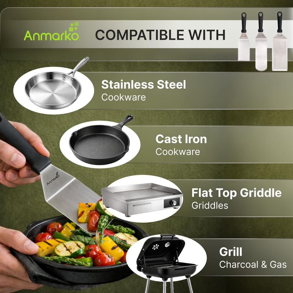 Anmarko metal spatula set on a kitchen countertop