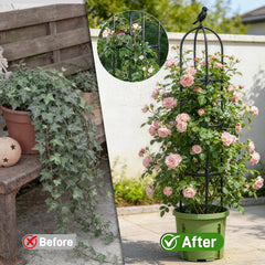 Anothera Garden Obelisk Trellis in a garden setting with flowers