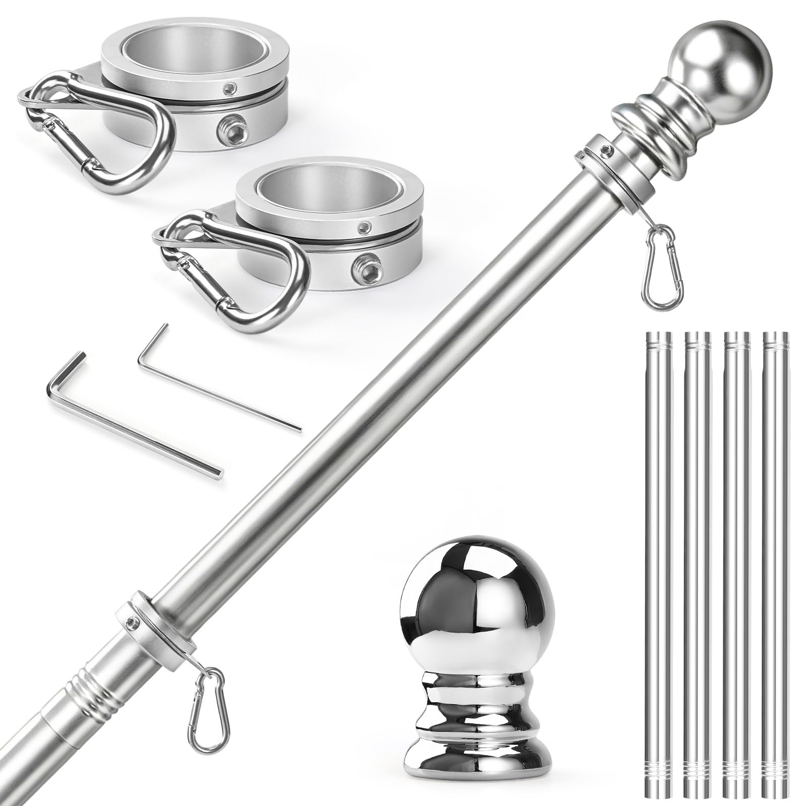 Anovo 5 FT Stainless Steel Flag Pole Kit assembled front view