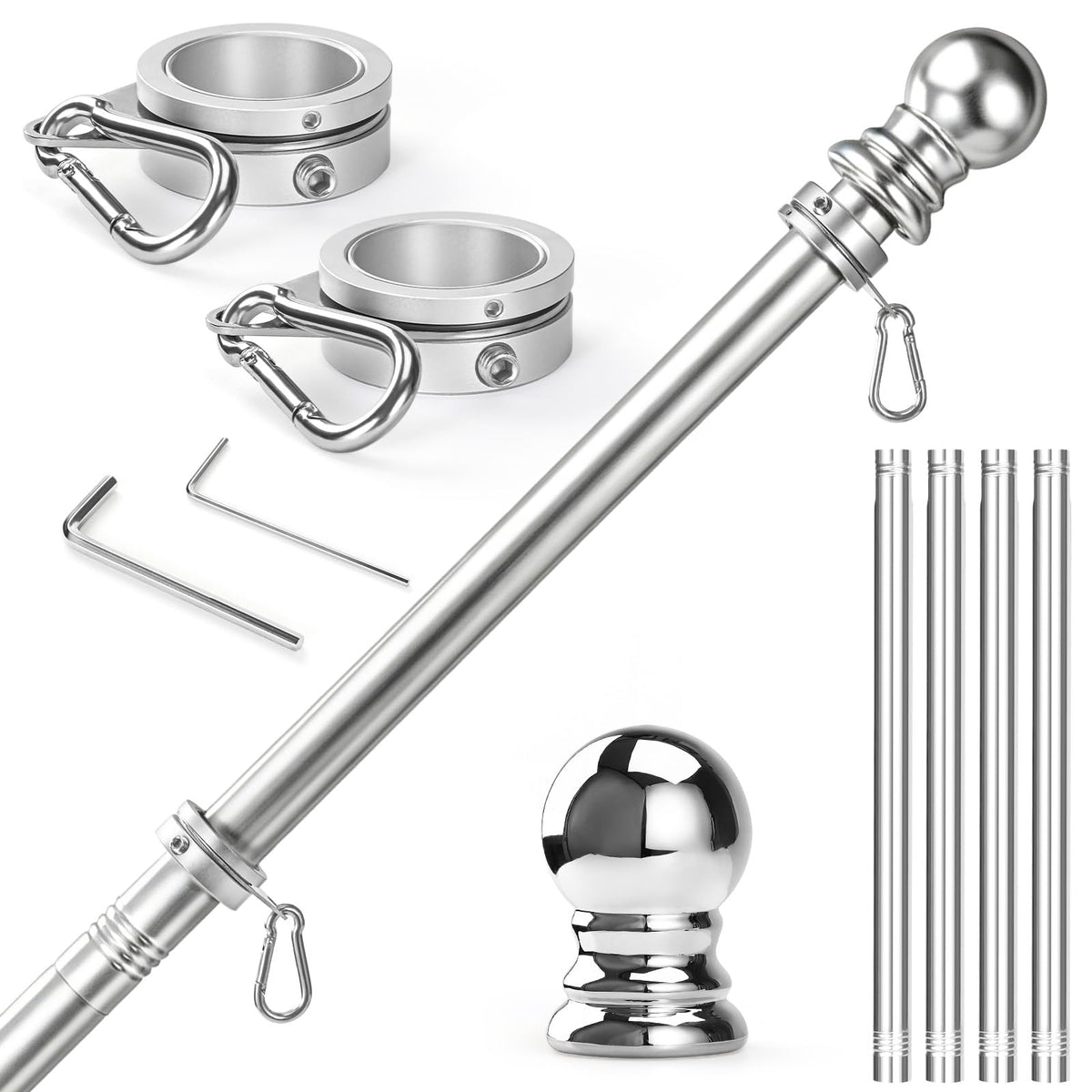 Anovo 5 FT Stainless Steel Flag Pole Kit assembled front view