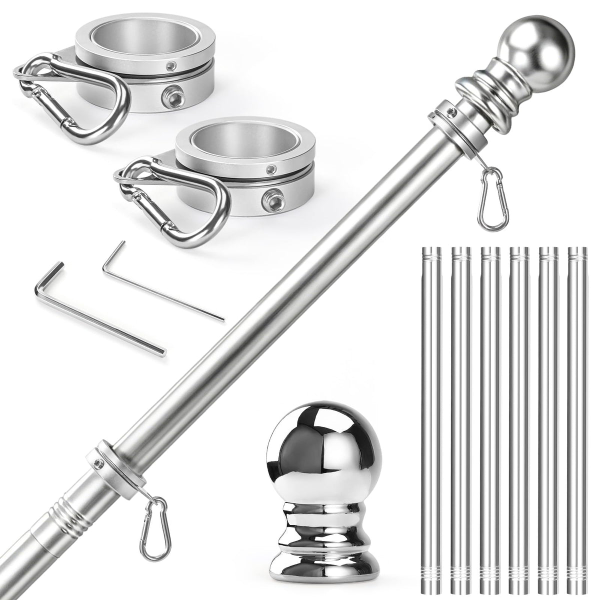 Anovo 7 FT stainless steel flag pole kit with adjustable height