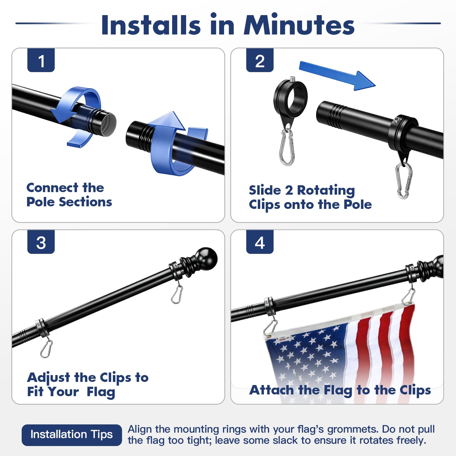 Anovo flag pole with ball ornament on top