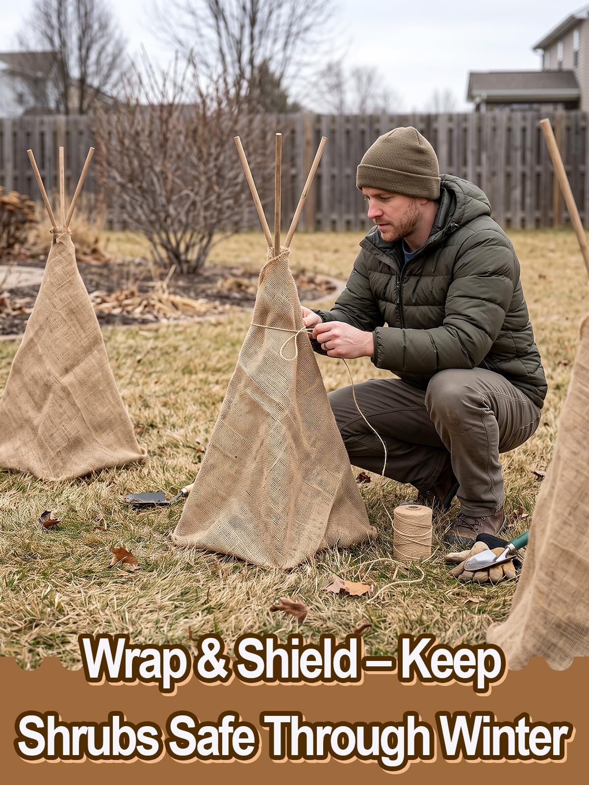 ANPHSIN burlap cover displayed with gardening tools