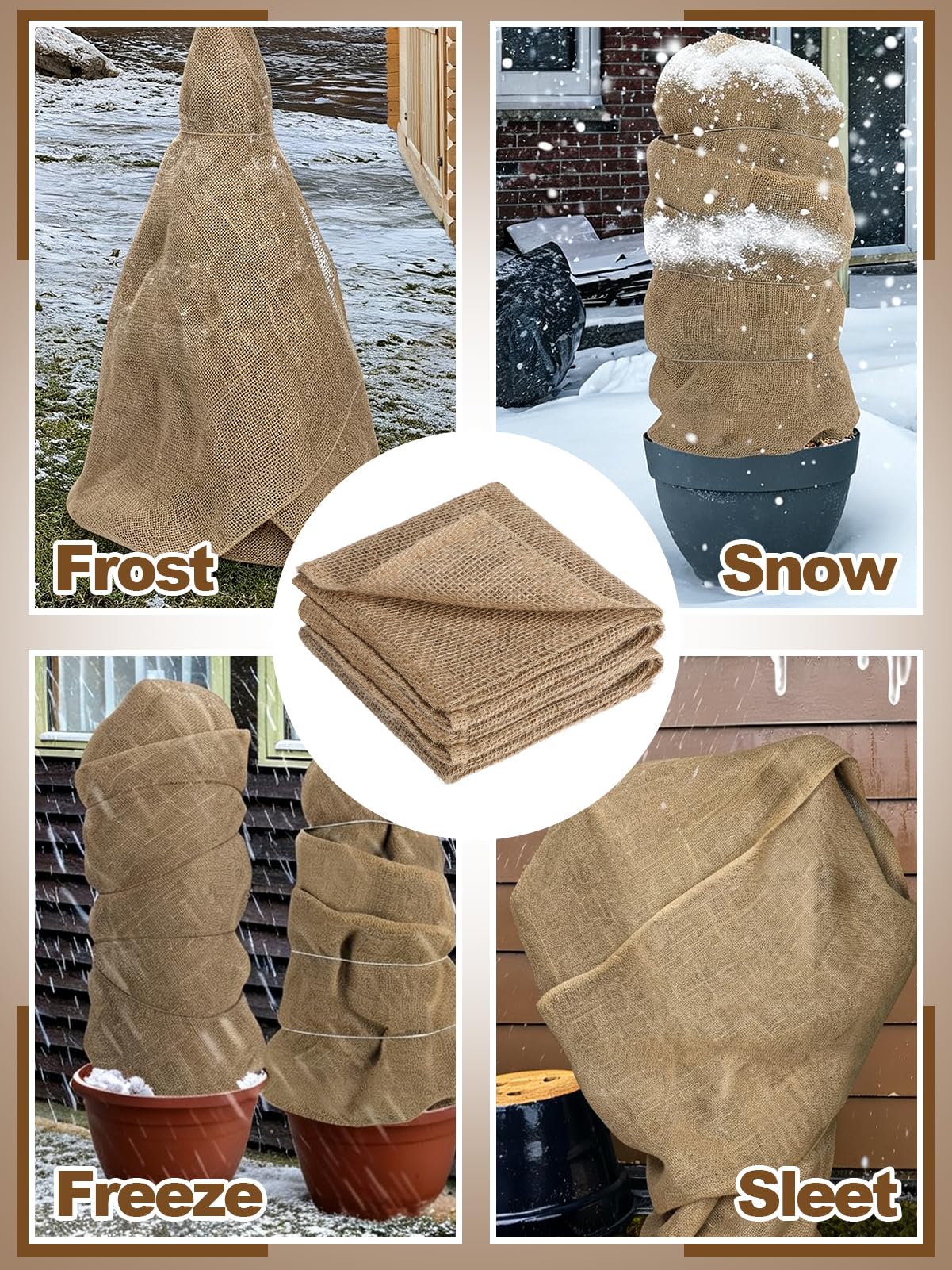 ANPHSIN burlap plant cover rolled up showing yellow jute material