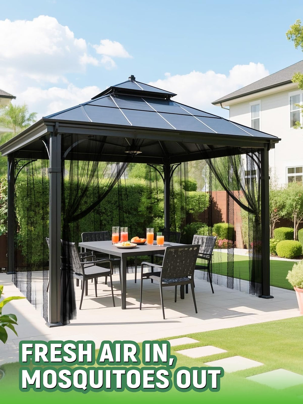 ANPHSIN mosquito net with garden flowers in background