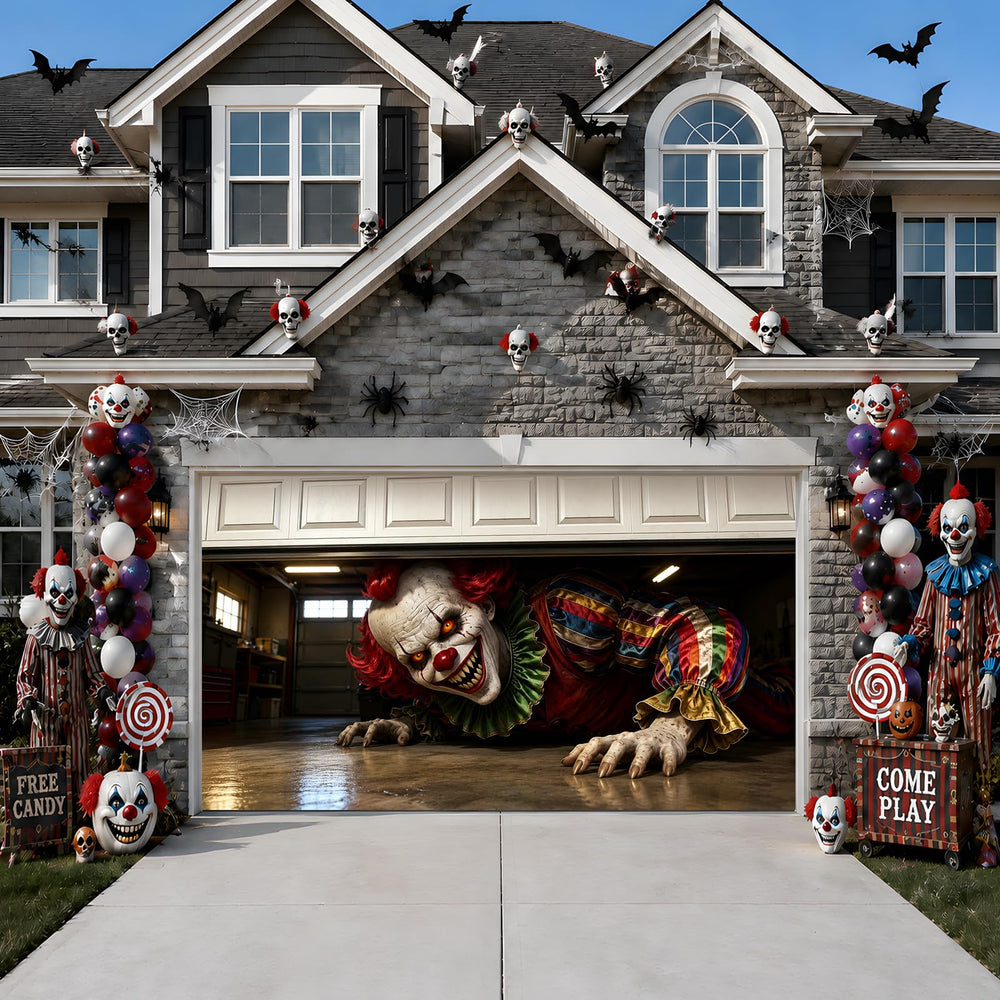 Anrtrog Halloween banner showing realistic garage scene