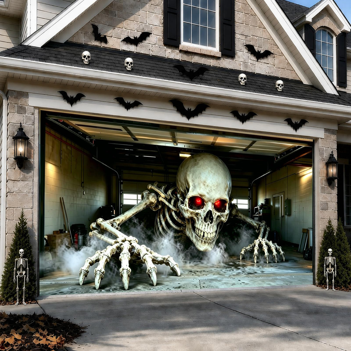 Anrtrog Halloween Garage Door Cover 16x7 FT with 3D Skeleton Effect