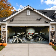 Anrtrog Halloween Garage Door Cover installed on a garage