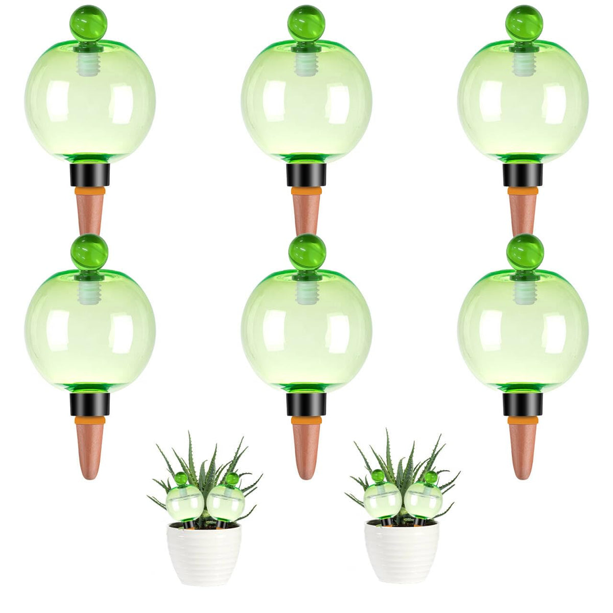 Ansberta 6 Pack Self Watering Globes 17oz Green Terracotta