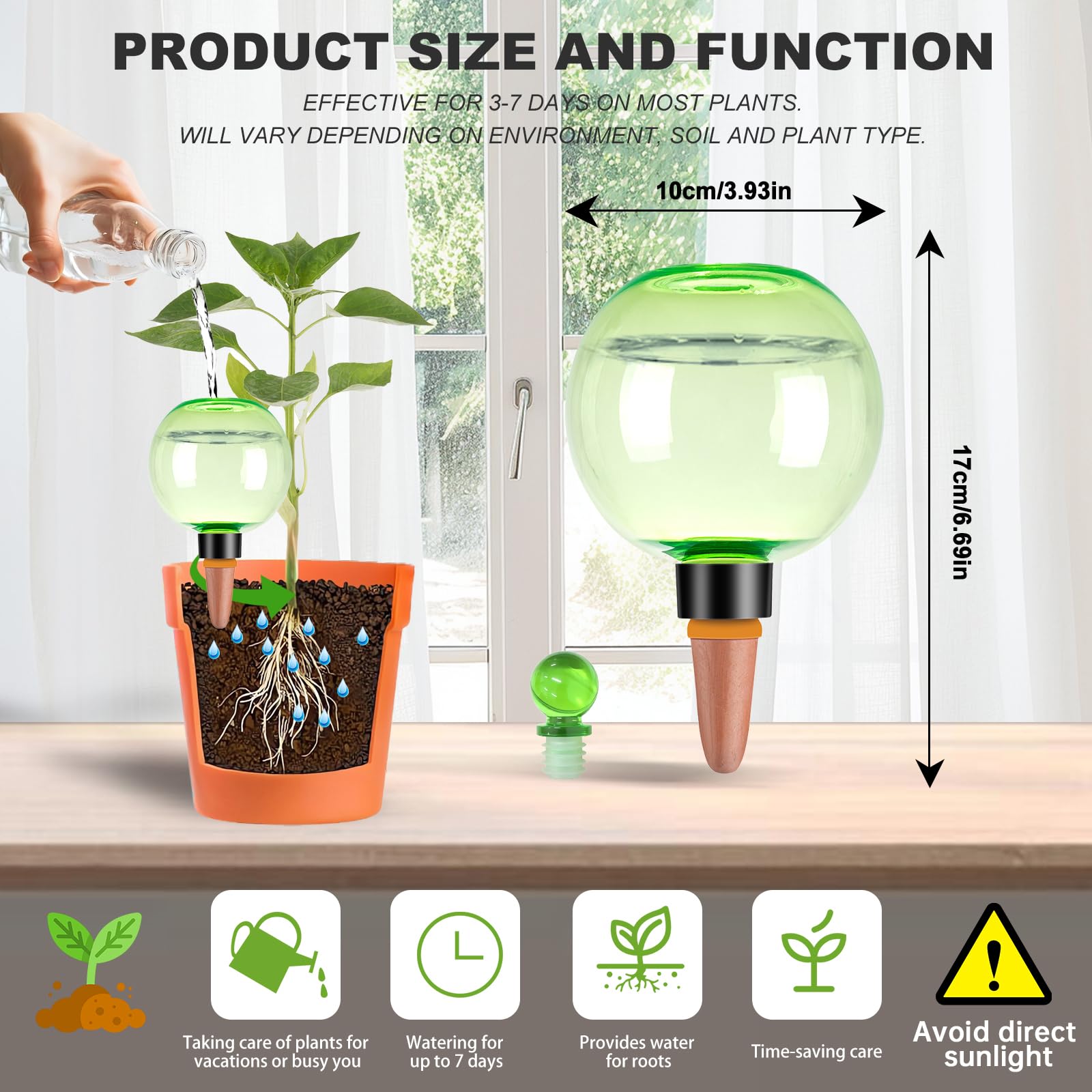Ansberta Self Watering Globe back view showing terracotta spike