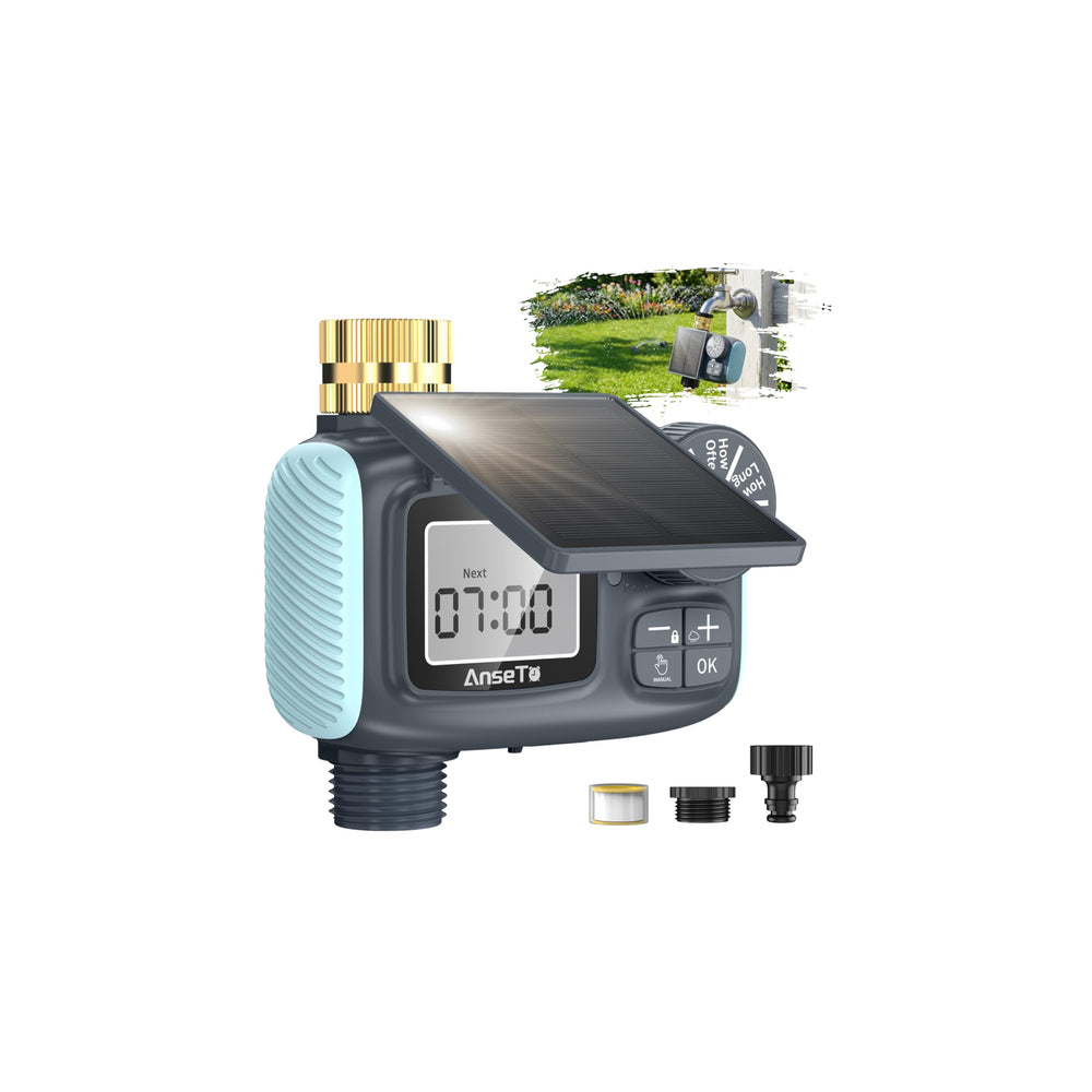 AnseTo Solar Sprinkler Timer front view with LCD display