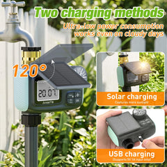 AnseTo Sprinkler Timer in garden setting with hose attached