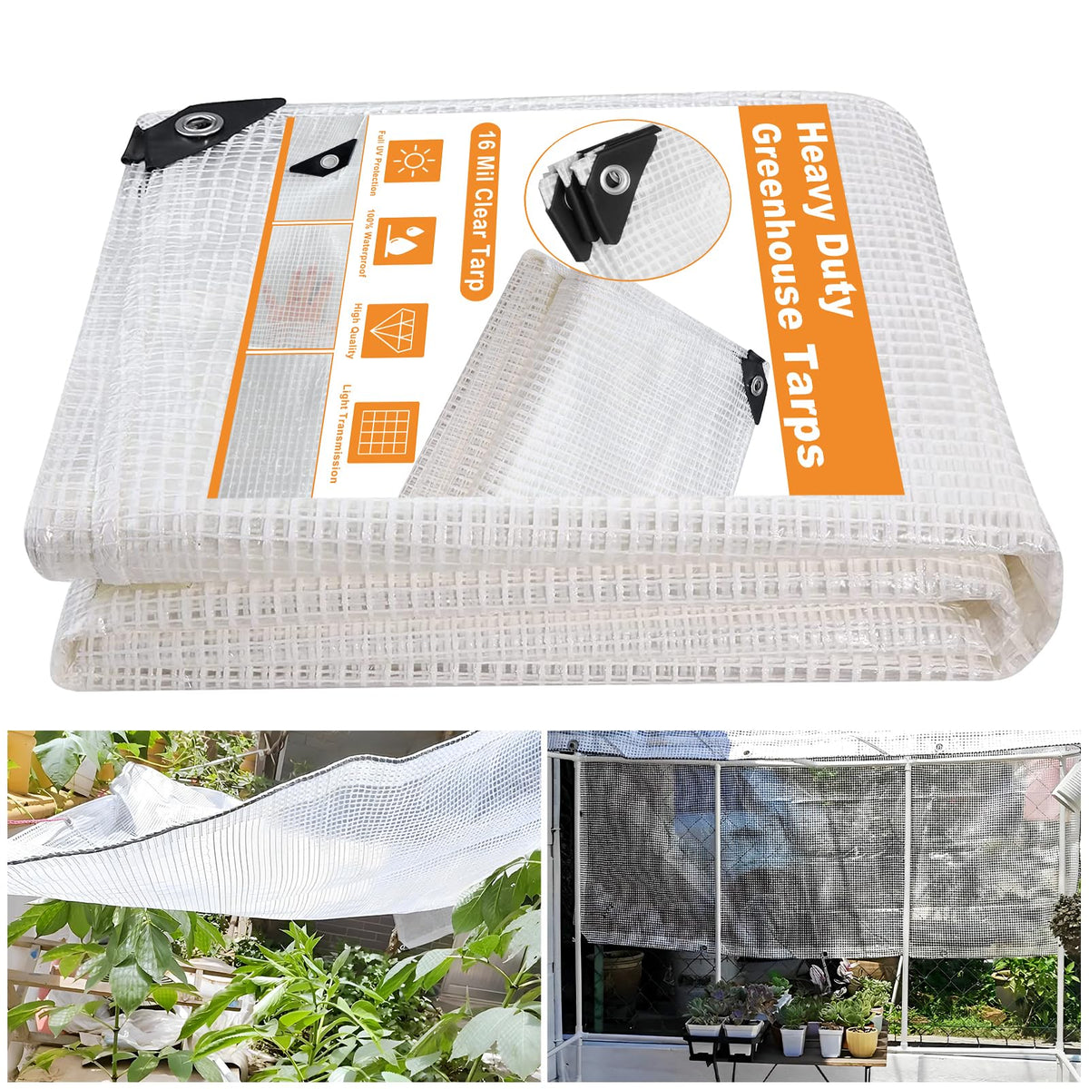 Ansgery 16 Mil Greenhouse Cover clear plastic tarp front view